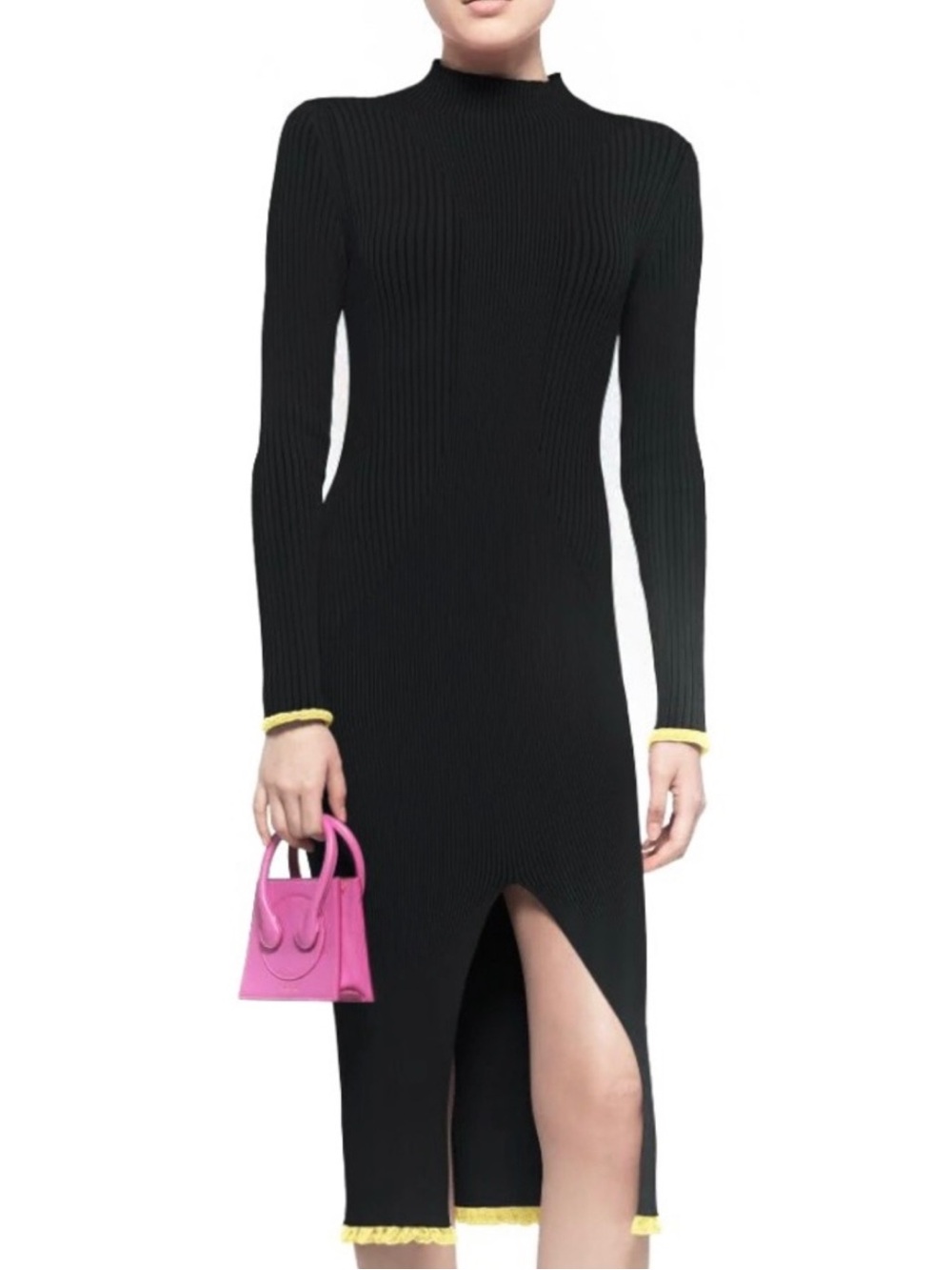 NEW AZ FACTORY BLACK RIBBED KNIT MIDI DRESS